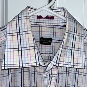 Paul Smith London LS White Pink Purple Check dress shirt 38 euro 15 x33/34 M